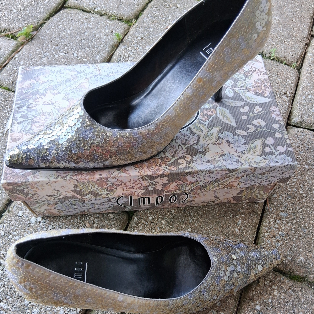 Impo Shimmering Silver Sequin Heels
